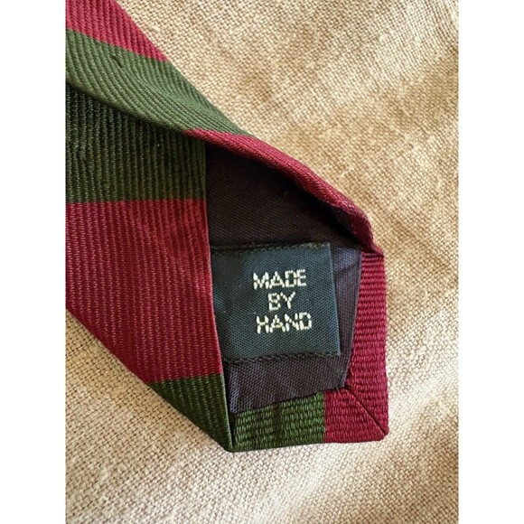 Polo Ralph Lauren Tie Green Maroon/Red Stripe 100% Silk Made in USA By Hand - Picture 5 of 6